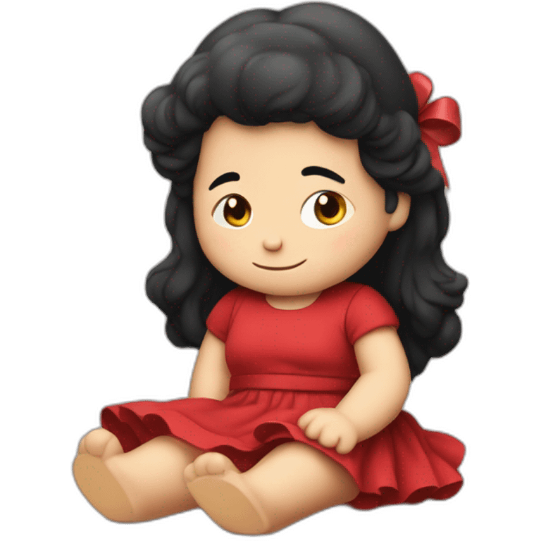 Mafalda girl red dress anda ribbon sitting emoji