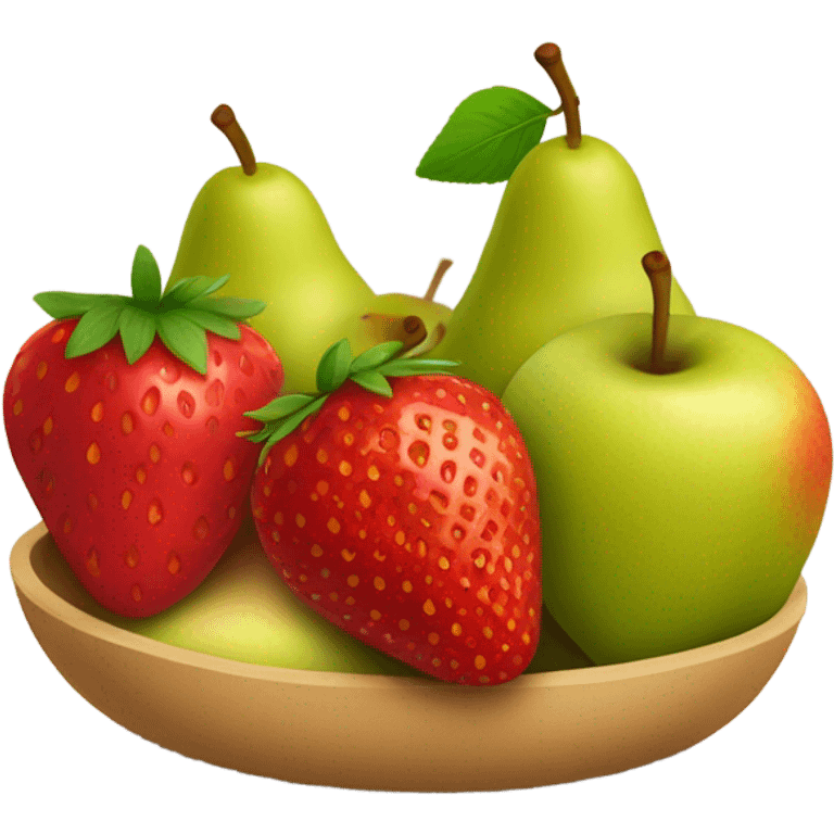 fruity elements represented by fresh strawberries, pears, and apples. emoji