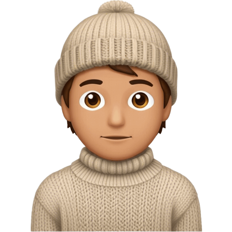 man in wither outfit, sweater and knited hat full scale standing emoji