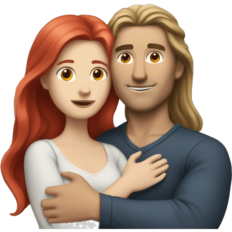 White Man with long hair hugging a white red hair woman emoji