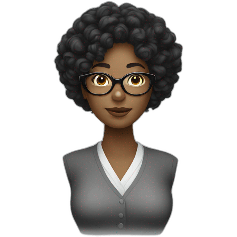 Long curly black hair woman in white glasses emoji