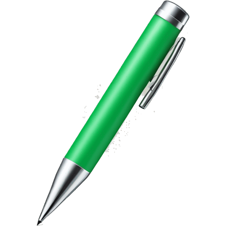 A chrome pen and a green notepad emoji