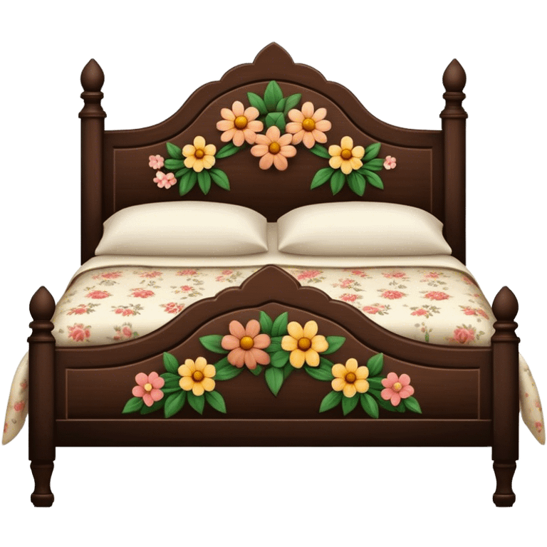 BLACKES BROWN  WOOD Vintage bed with flower design emoji