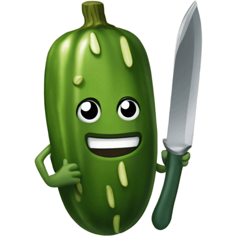 Pickle with happy face holding a knife emoji