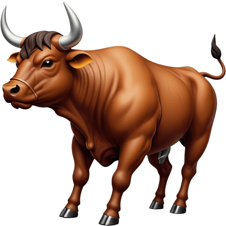 Cinematic Realistic depiction of a powerful Spanish charging bull, rendered with dynamic muscle definition and detailed, textured hide, set against a dramatic backdrop with intense, action-packed lighting emoji