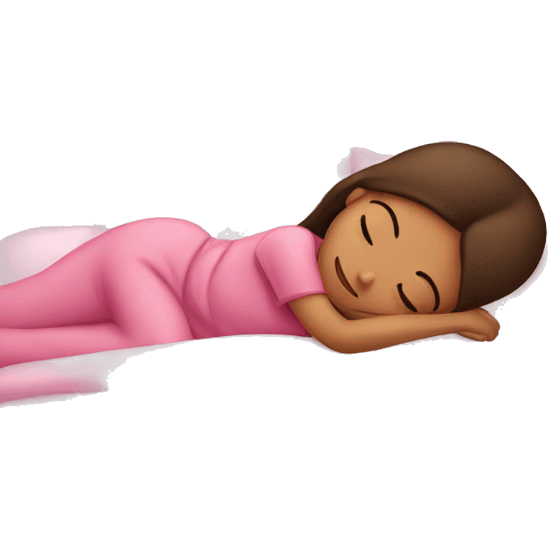 girl sleeping in pink bed, brunette emoji