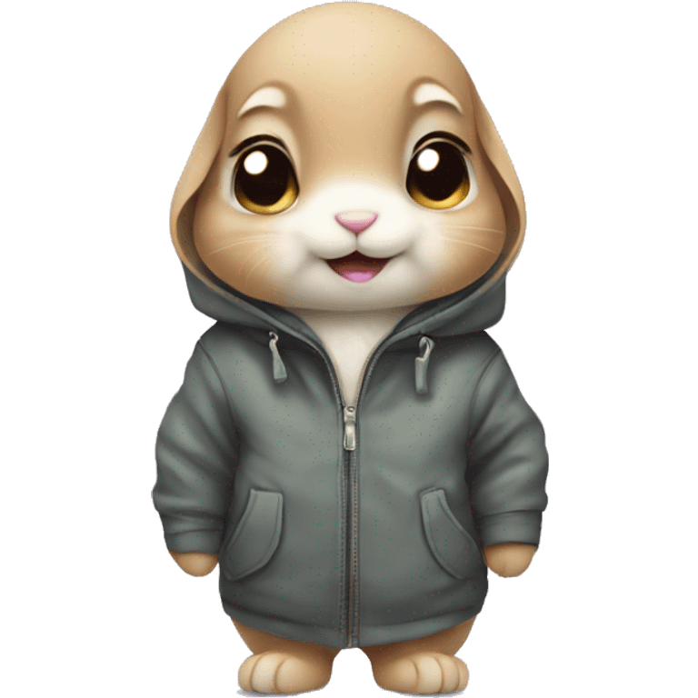 Anxious baby rabbit in jacket half body emoji