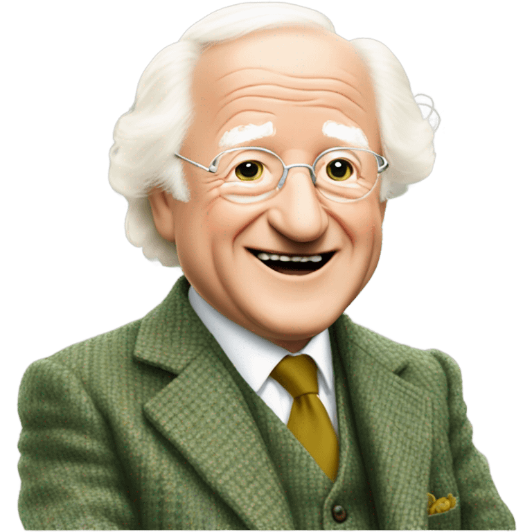 michael d higgins smiling and wearing green tweed suit and waving emoji