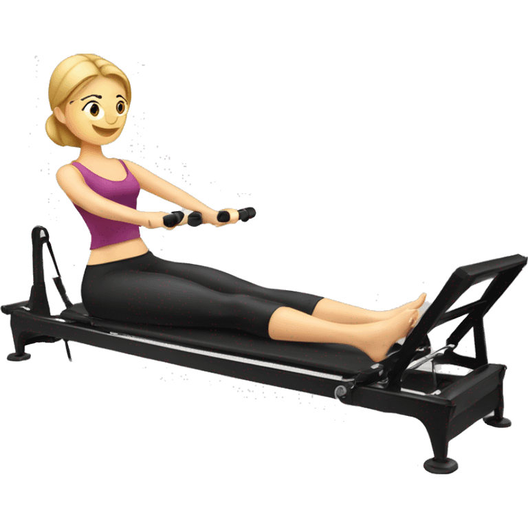 Pilates reformer machine with girl exercising emoji