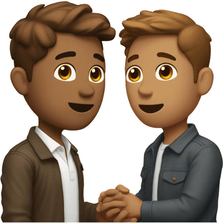 Brown short hair man proposing to another brown short hair man. Both white emoji