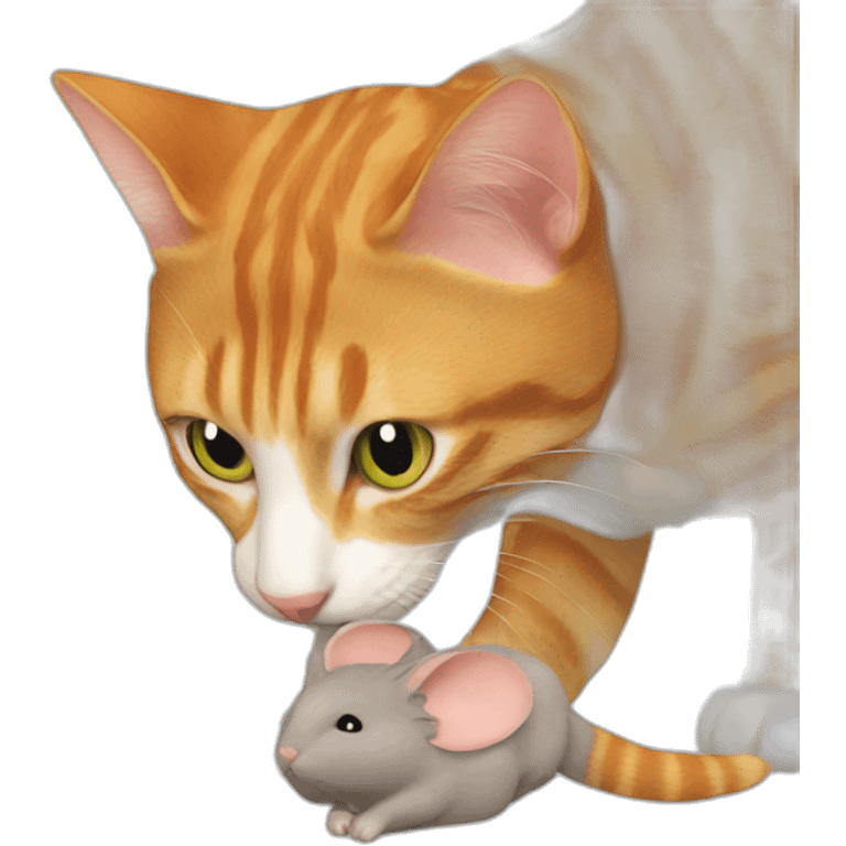 a ginger cat eating a grey mouse emoji