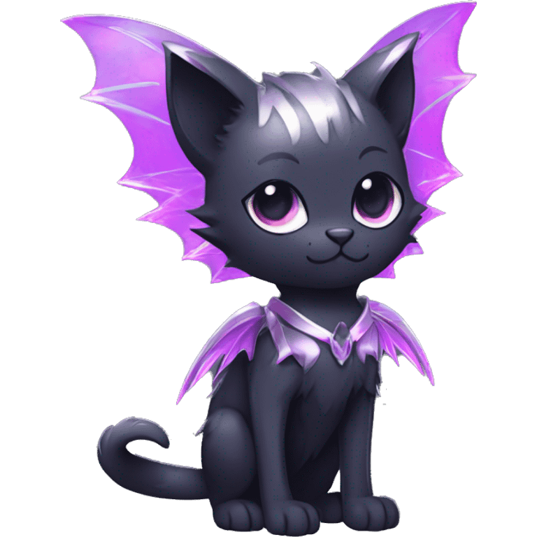 Shiny Cool Punk Black beautiful fantasy Kawaii Ethereal Sona Fakemon-cat-animal with edgy bat-wings-ears Full Body emoji