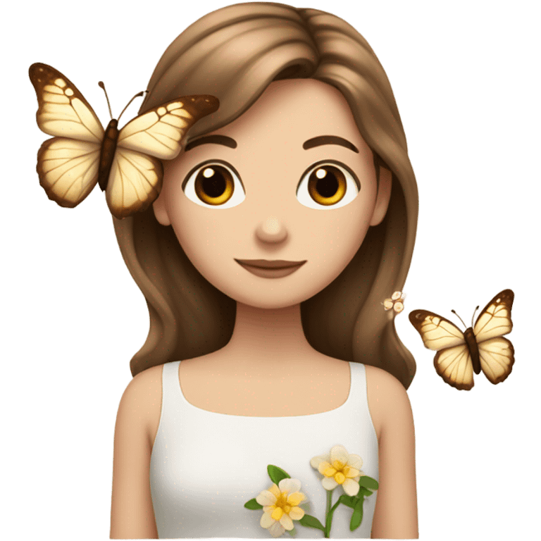 White girl with brown hair flowers and butterflies  emoji