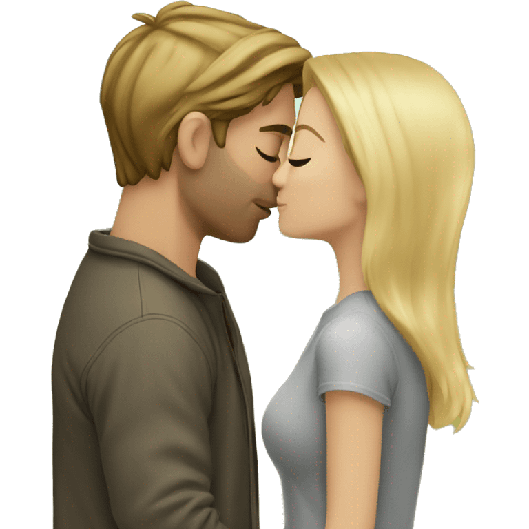 romantic outdoor couple kiss,, he has BROWN hair, she has blonde Hair emoji