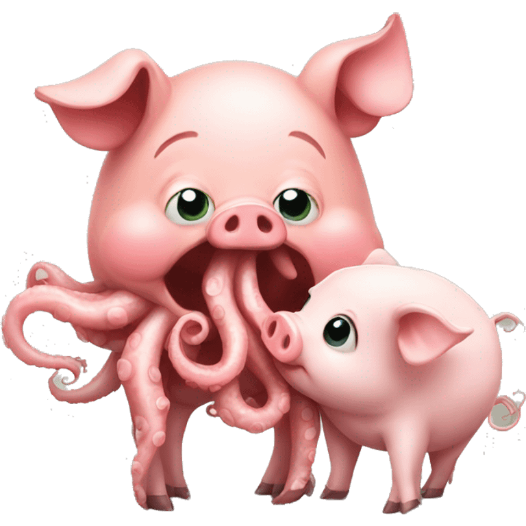 Cute Pig kissing octopus  emoji