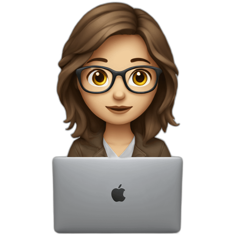 programmer girl with brown hair working with MacBook emoji