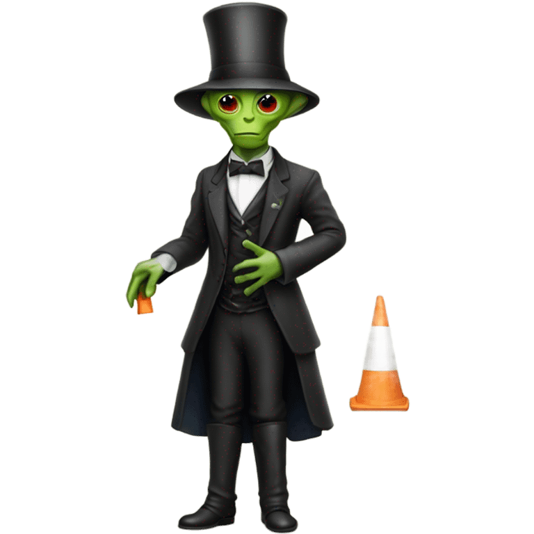 alien galora in Victorian dress elegant, full body, holding traffic cone emoji