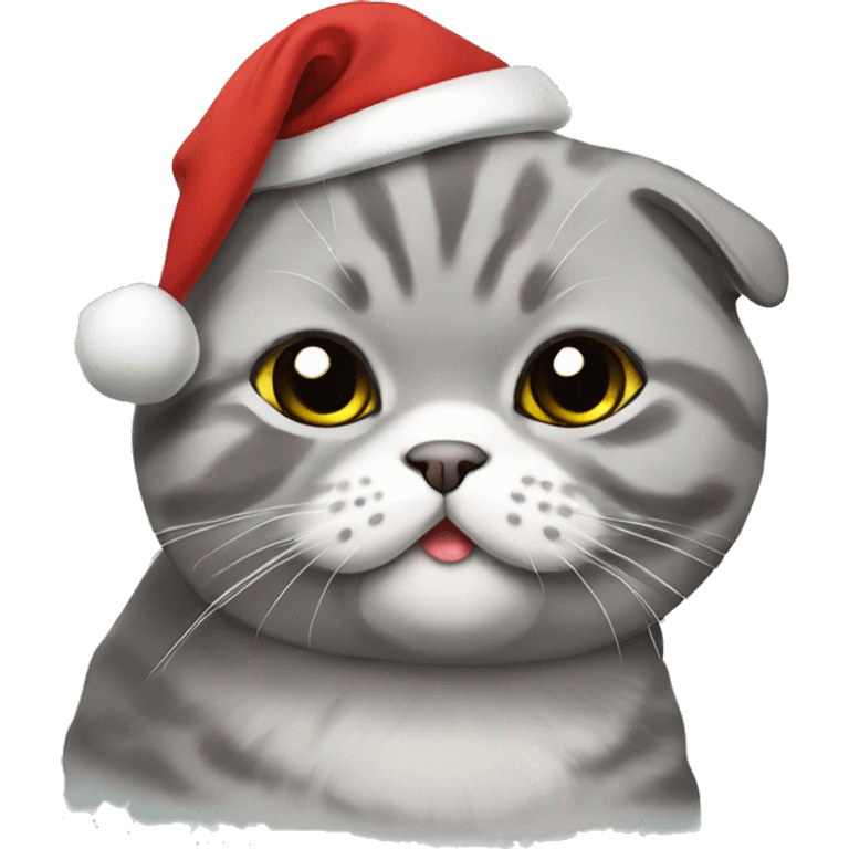 grey scottish fold wearing christmas hat emoji