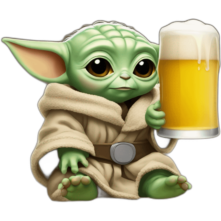 Baby Yoda with beer emoji