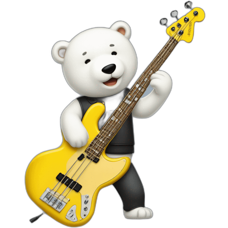 Bass player brunete male white bear playing a yellow fender jazzbass emoji