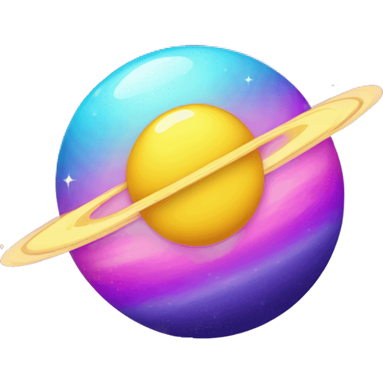 sparkly glittery blue purple and pink gradient planet with a yellow cheesy saturn ring emoji