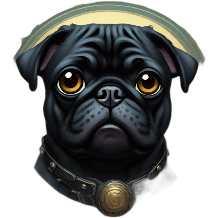 A cyberpunk black pug in Art Nouveau style during 1910 emoji