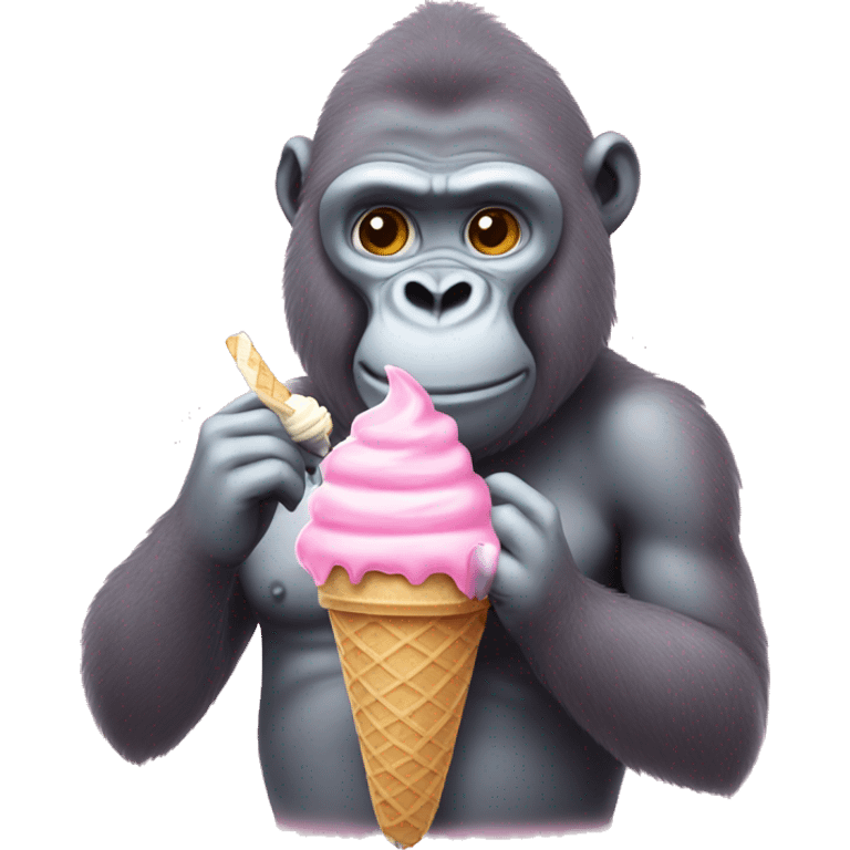 cute pink gorilla eating ice cream emoji