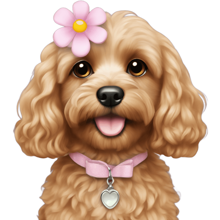  Cavapoo with light pink flower  emoji