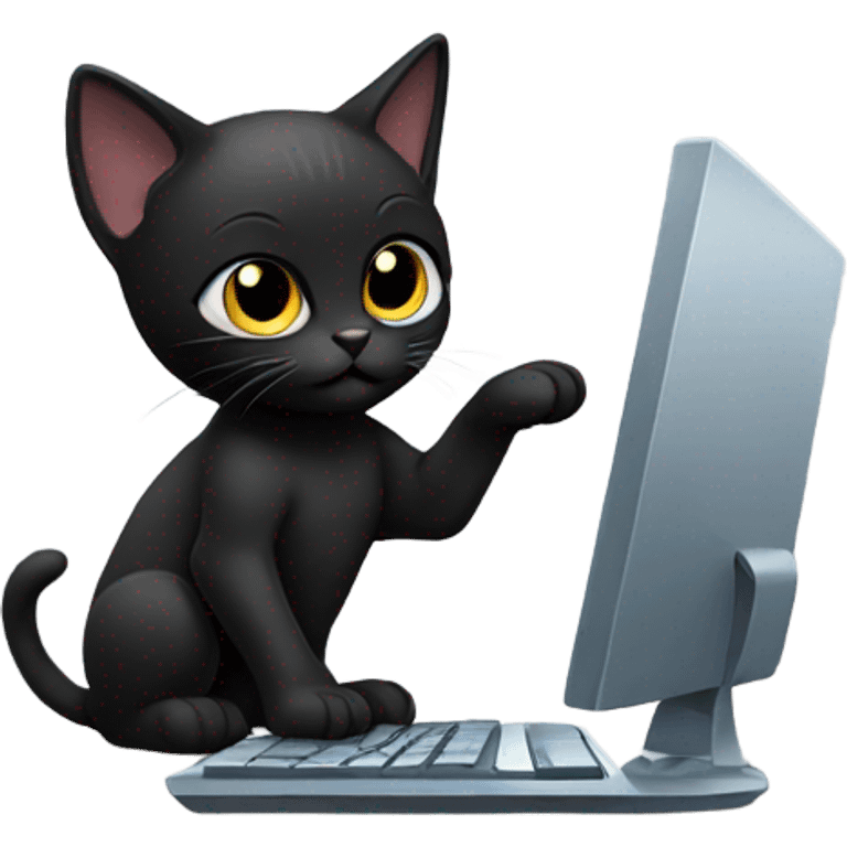 black kitten hacking on a computer emoji