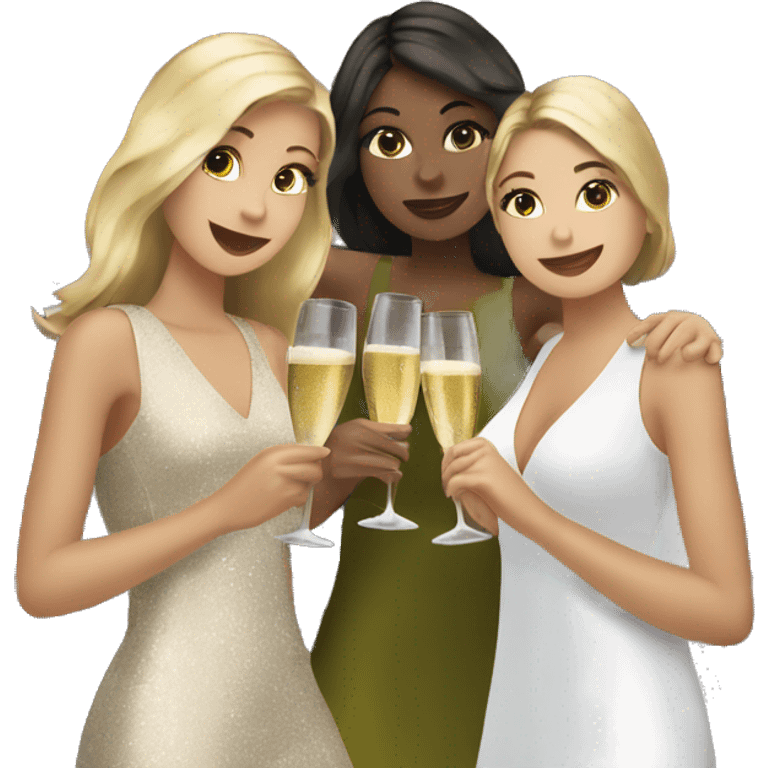 three  girls under the eiffel tower drinking champagne emoji