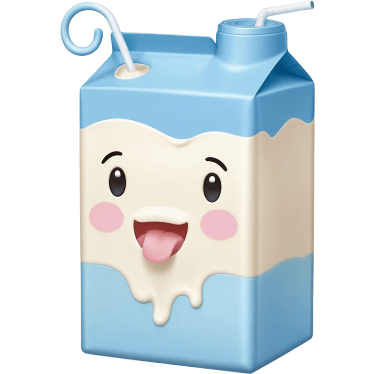 Cute Kawaii Milk Carton, small and boxy, bright pastel blue and white, blushing cheeks, a tiny straw poking out, soft glowing highlights, adorable farm-fresh cuteness! emoji