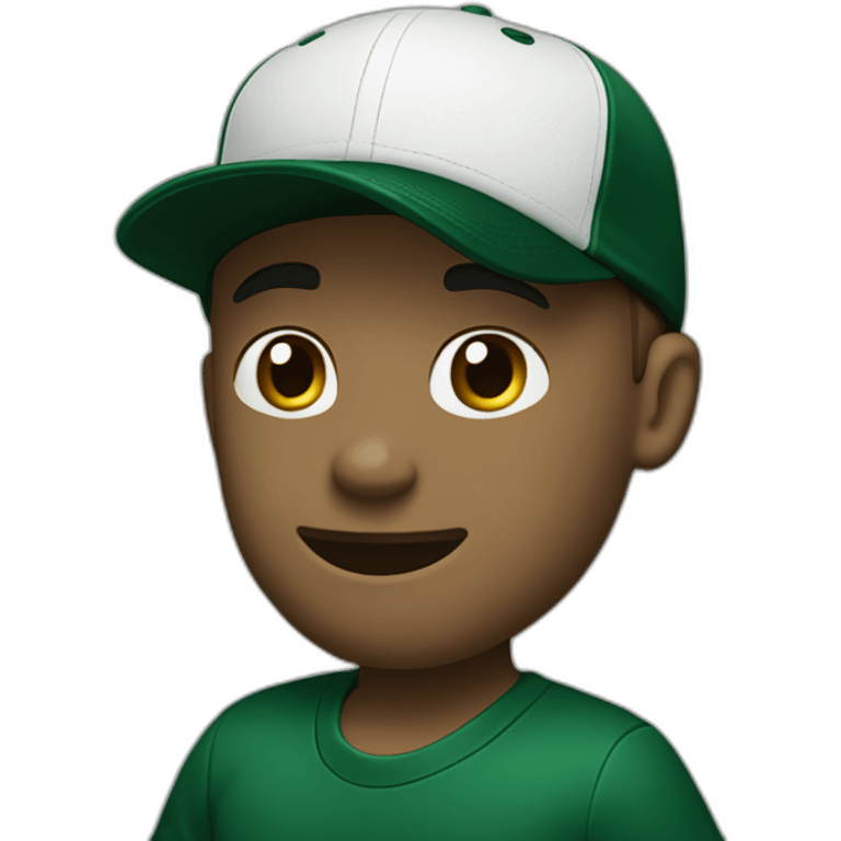 white male emoji friendly waving wearing a dark green baseball cap with undefeated logo on the hat and wearing black T-shirt emoji