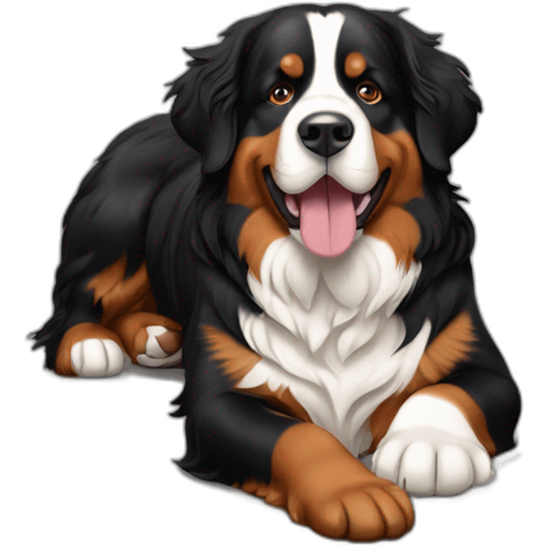 Bernese mountain dog with very long tong emoji