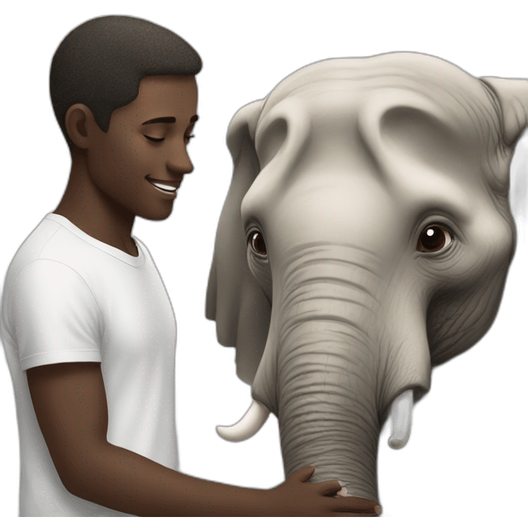 young white man stroking the head of an elephant emoji