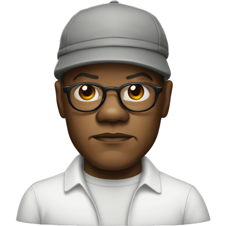 bald samuel l jackson serious wearing shirt and backwards Kangol emoji