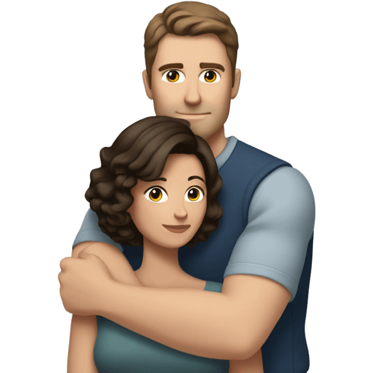 Dark haired white male hugging beautiful medium brown haired woman with short hair emoji