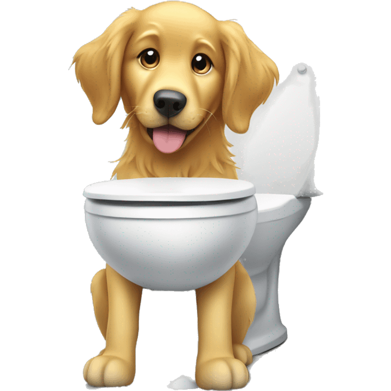 Golden retriever sitting on the toilet playing with his iPhone  emoji