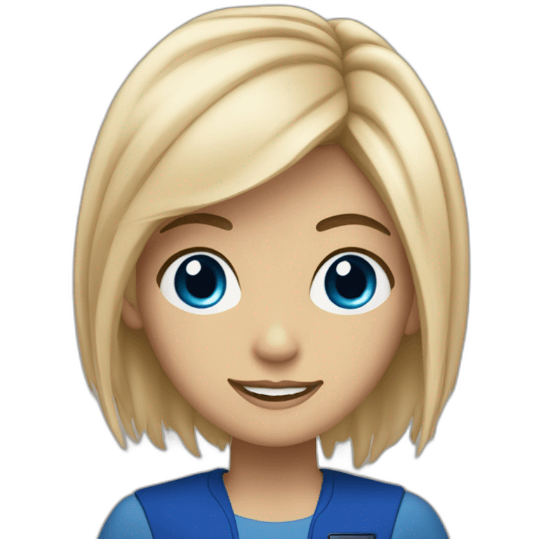 joven rubia con ojos azules y pelo largo a punto de entrar en la tardis emoji