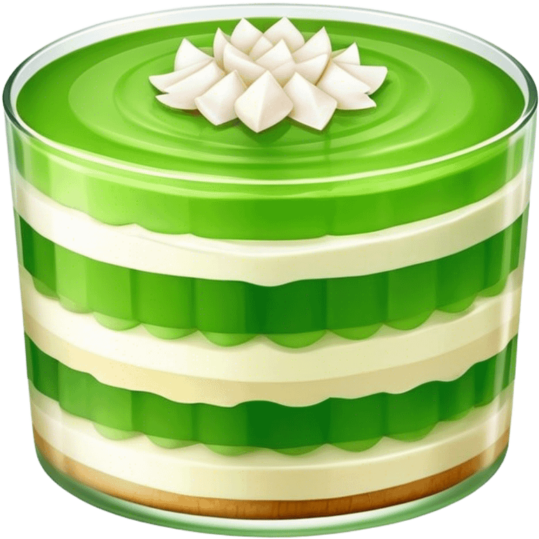 Coconut Pandan Jelly Cinematic Realistic Coconut Pandan Jelly Dessert Emoji, depicted as a layered jelly with distinct strata of coconut and pandan flavors, rendered with delicate textures and vibrant, tropical lighting. emoji