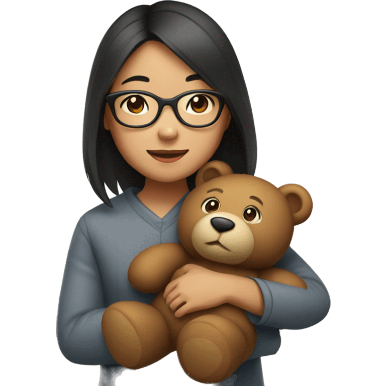 asian Girl wearing glasses hugging a teddy bear emoji