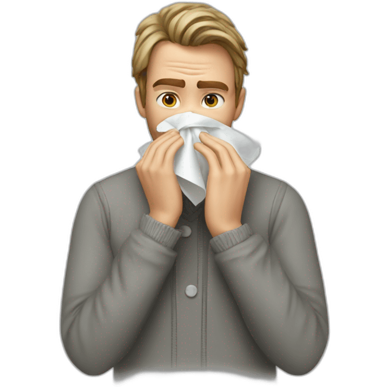 realism. A man is sick and blows his nose into a handkerchief emoji