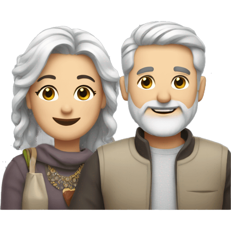 happy couple with accessories with man with grey hair and beard emoji