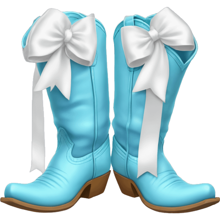 Pair of pastel blue cowboy boots and two little white bows emoji