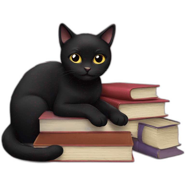 black cat and books emoji