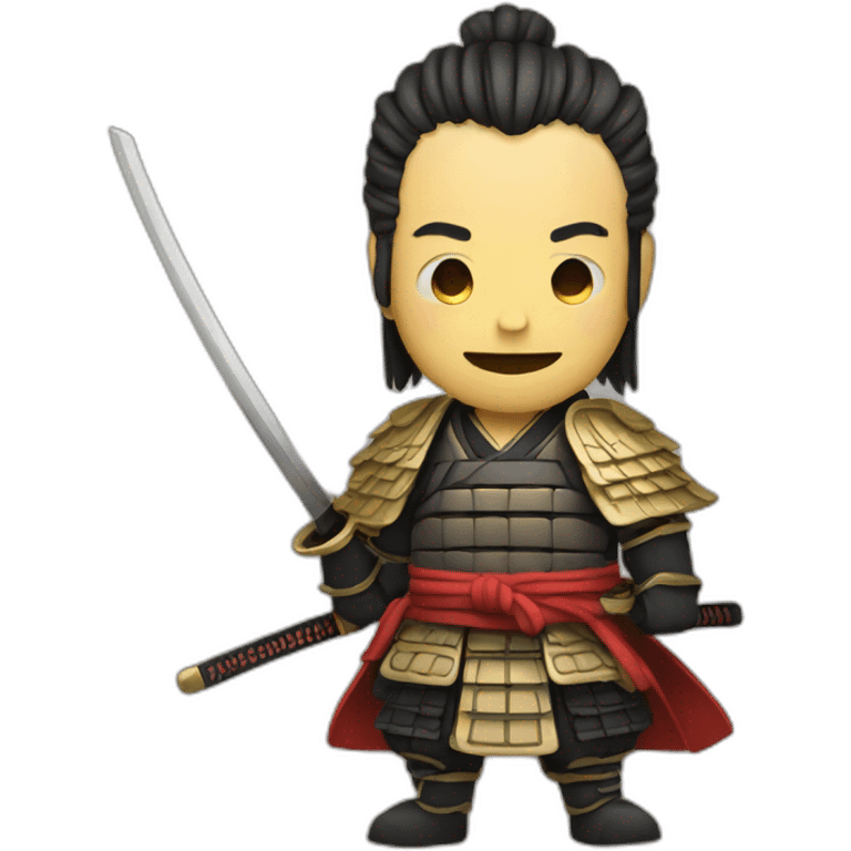 Samurai with a flat smiling emoji emoji