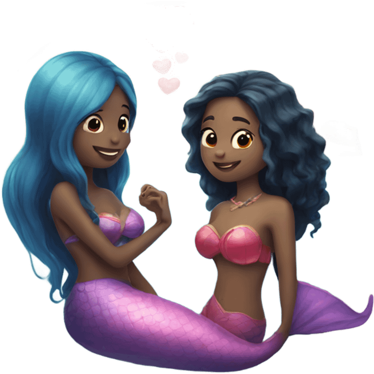 two mermaids in love and a heart emoji