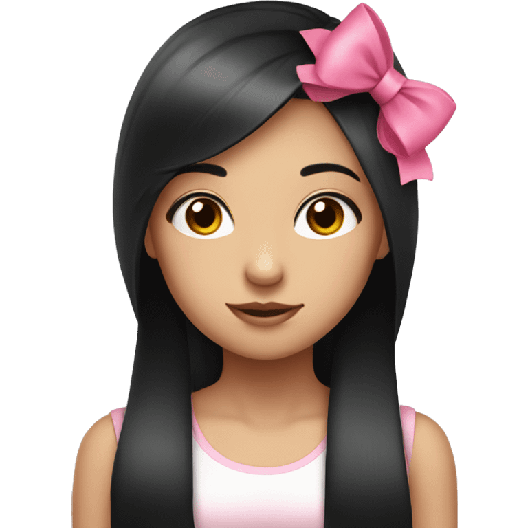 cute girl with black long straight hair with pink bow emoji