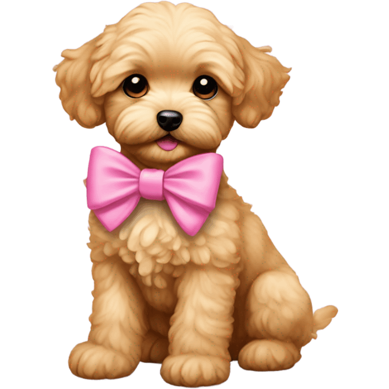 Golden maltipoo puppy with pink bow emoji