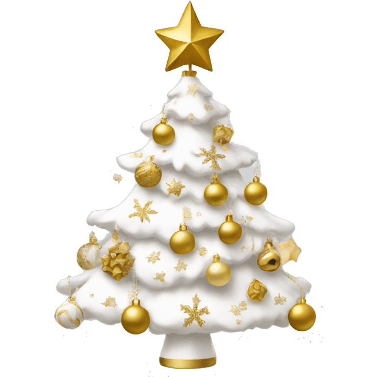 White Christmas tree with gold and white ornaments  emoji