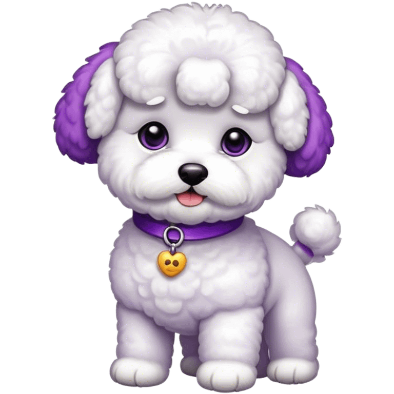 White Bichon wearing purple emoji